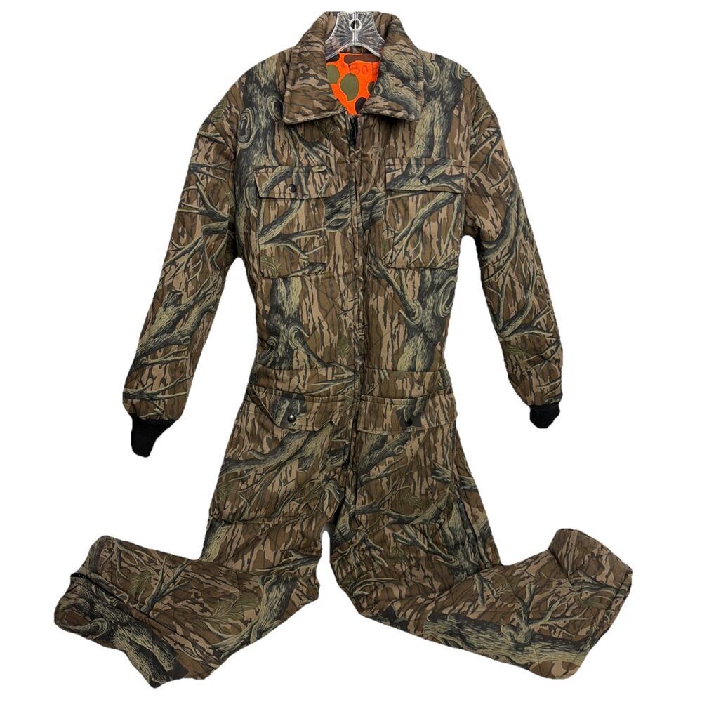 Vintage Mossy Oak Camo Cabelas Reversible Zip Up Coveralls Made In USA Sz M